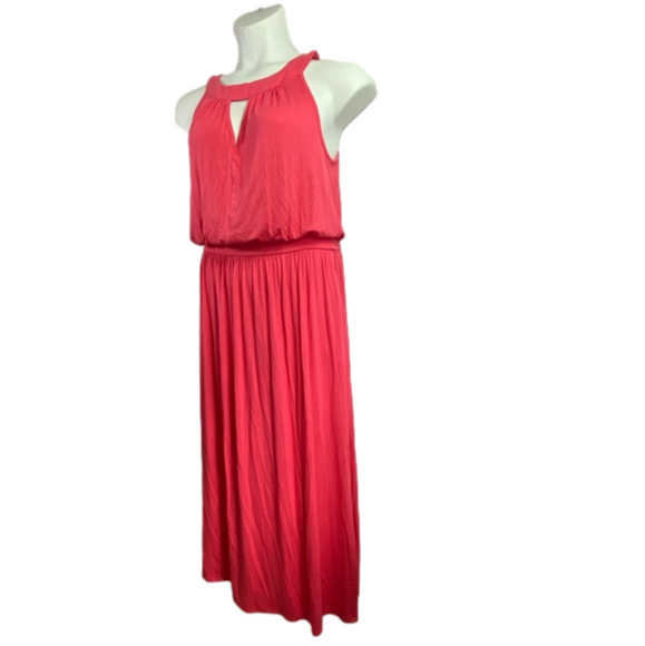 Ashley Stewart Geranium Pink Jewel Neckline with Keyhole MIDI Dress SKU0206 - Picture 4 of 7